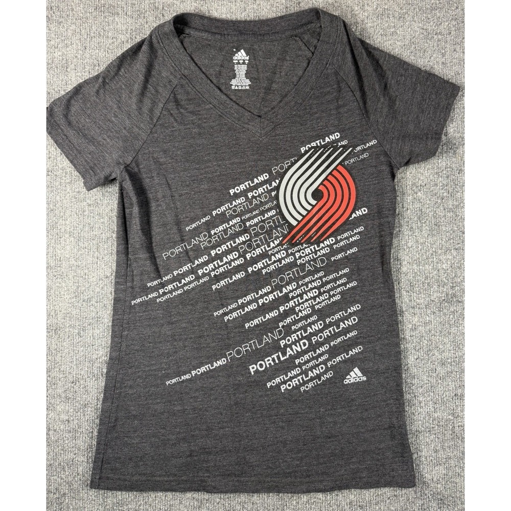 Adidas Portland Trail Blazers Womens Large Gray V Neck Graphic T Shirt NBA